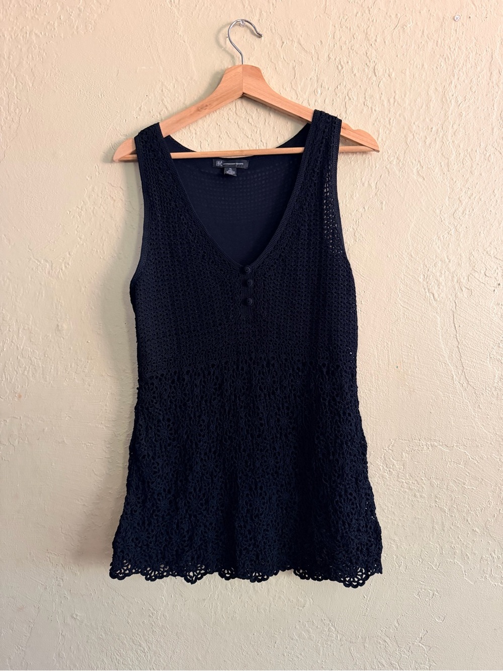 INC International Concepts Black Crochet Knit Tank Top